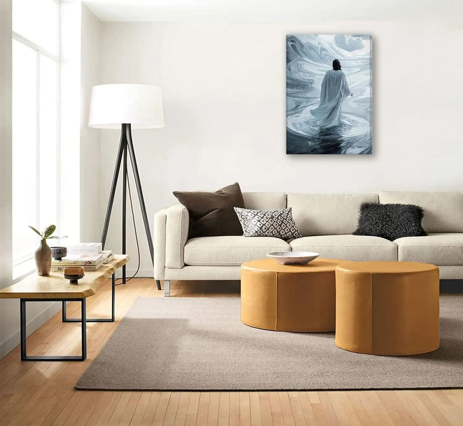 Jesus Christ Walking On Water Canvas Wall Art Mystical Christian Picture Wall Decor Surreal Religious Artworks Poster Print Painting for Living Room Bedroom Church Home Decoration