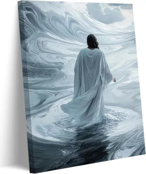 Jesus Christ Walking On Water Canvas Wall Art Mystical Christian Picture Wall Decor Surreal Religious Artworks Poster Print Painting for Living Room Bedroom Church Home Decoration