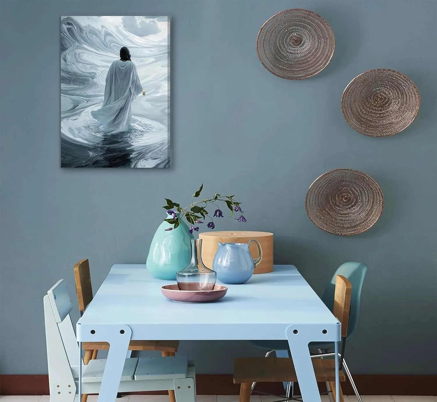 Jesus Christ Walking On Water Canvas Wall Art Mystical Christian Picture Wall Decor Surreal Religious Artworks Poster Print Painting for Living Room Bedroom Church Home Decoration