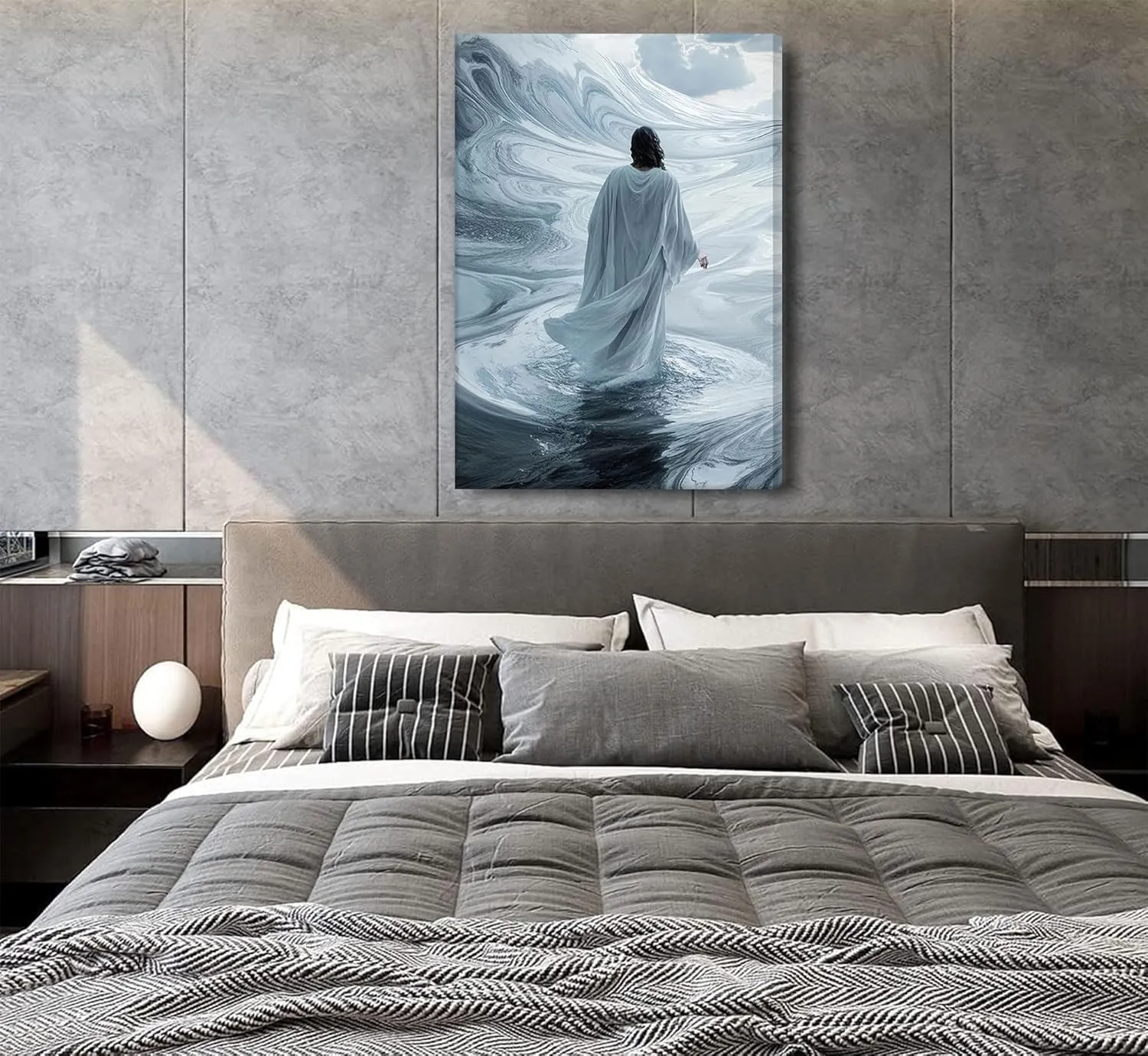 Jesus Christ Walking On Water Canvas Wall Art Mystical Christian Picture Wall Decor Surreal Religious Artworks Poster Print Painting for Living Room Bedroom Church Home Decoration