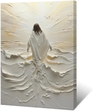 Jesus Walking on Water Canvas Wall Art Religious Poster Minimalist Christian Paintings Living Room Bedroom Church Decoration
