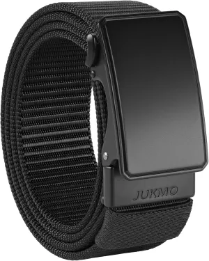 JUKMO Men's 1.5" Nylon Ratchet Belt, Casual Web Click Belt with Slide Buckle for Jeans, No Holes Adjustable Trim to Fit