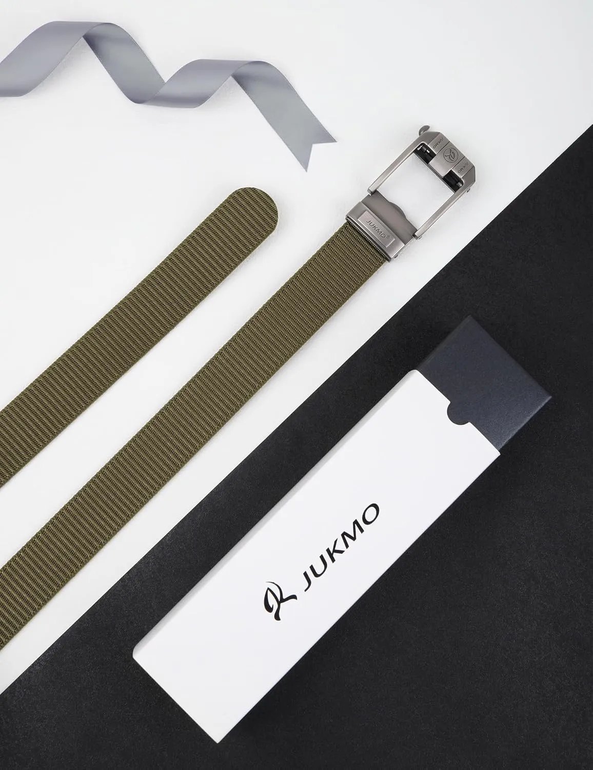 JUKMO Ratchet Belt for Men, Nylon Web Tactical Belt with Automatic Slide Buckle, Adjustable Trim to Fit