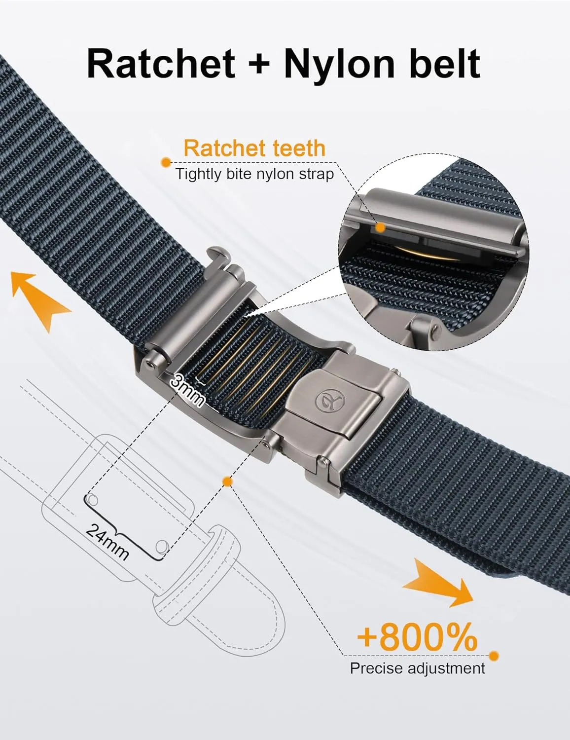 JUKMO Ratchet Belt for Men, Nylon Web Tactical Belt with Automatic Slide Buckle, Adjustable Trim to Fit