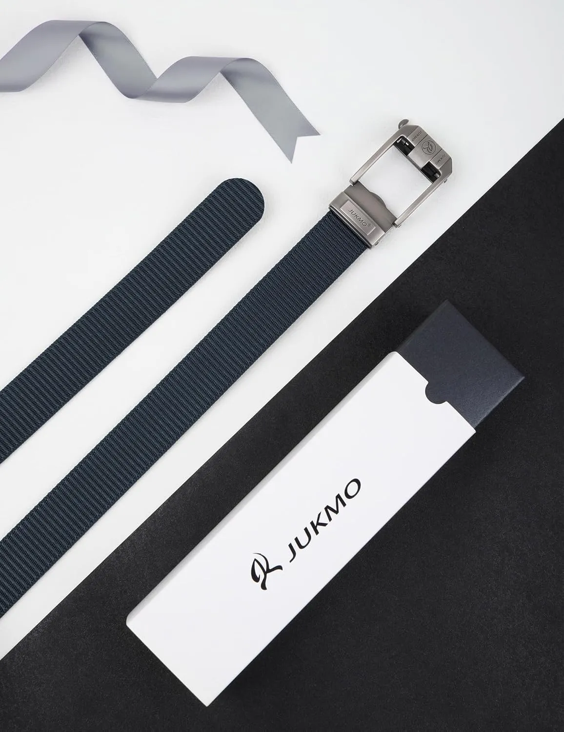 JUKMO Ratchet Belt for Men, Nylon Web Tactical Belt with Automatic Slide Buckle, Adjustable Trim to Fit