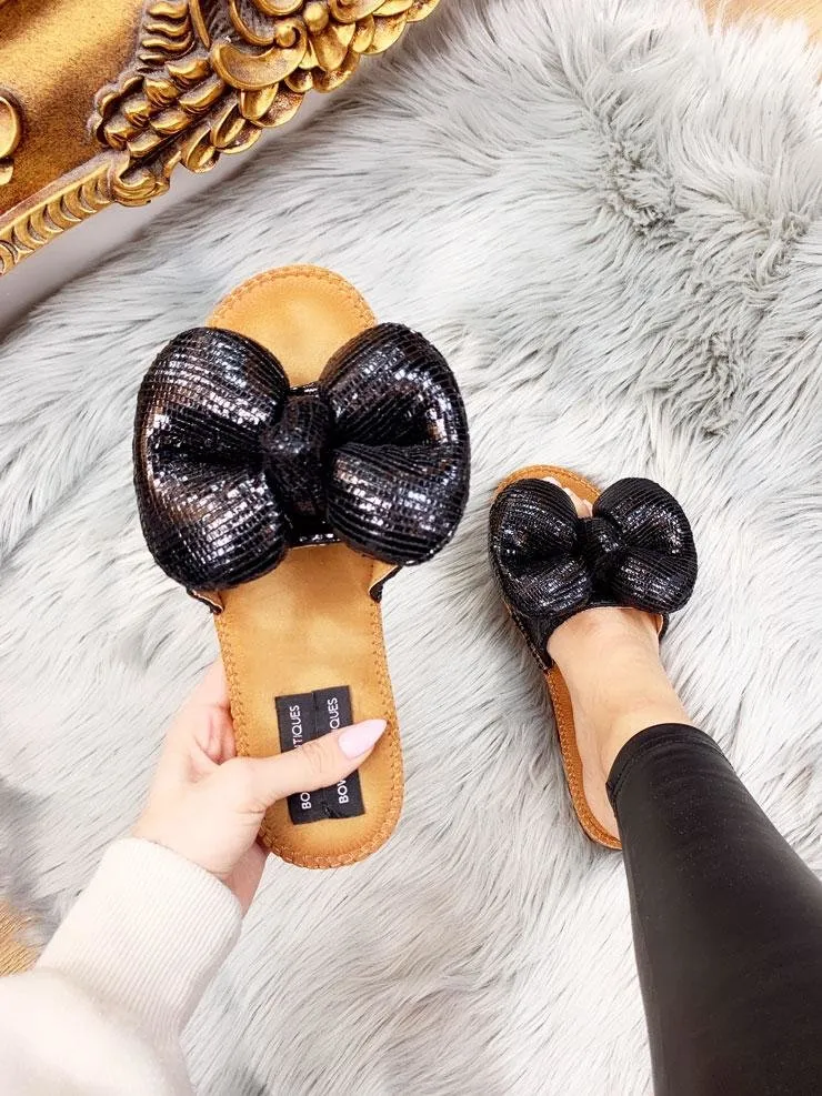 Kensey Metallic Chunky Bow Slip On Sliders