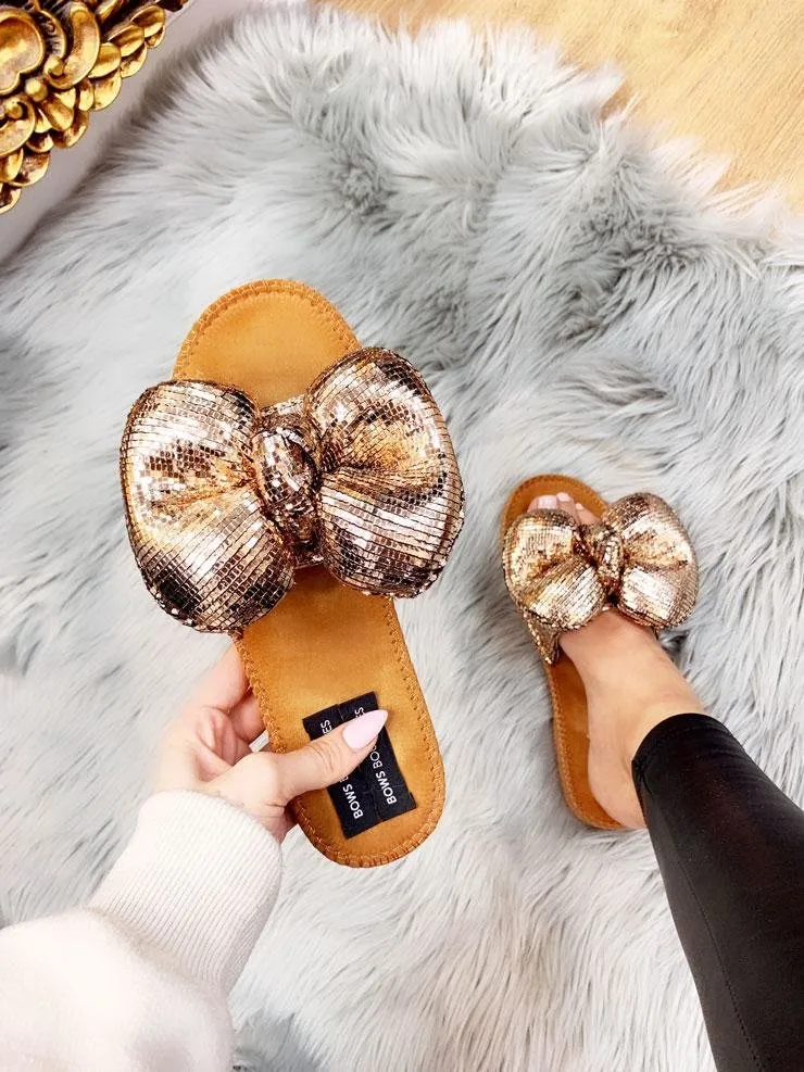 Kensey Metallic Chunky Bow Slip On Sliders