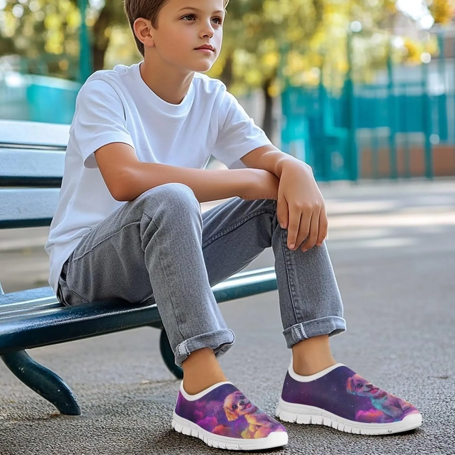 Kids Athletic Shoes Cute Girls Slip On Tennis Shoes Comfy Boys Casual Shoes