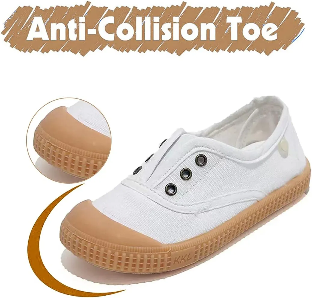 Kids Canvas Shoes Girls Boys Elastic Sneakers Slip on Tennis Shoes Soft Lightweight Footwear for Walking Running