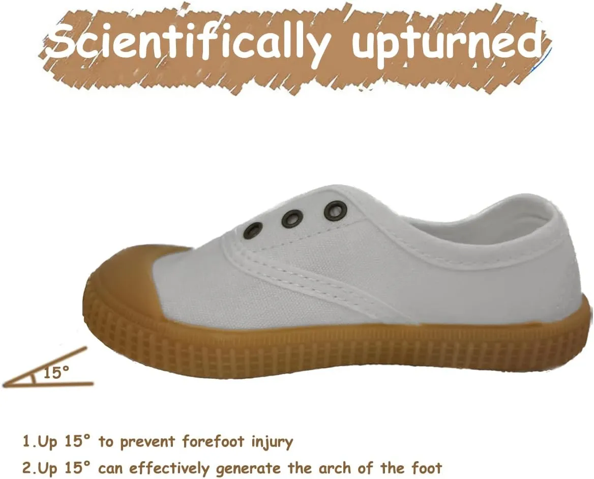 Kids Canvas Shoes Girls Boys Elastic Sneakers Slip on Tennis Shoes Soft Lightweight Footwear for Walking Running