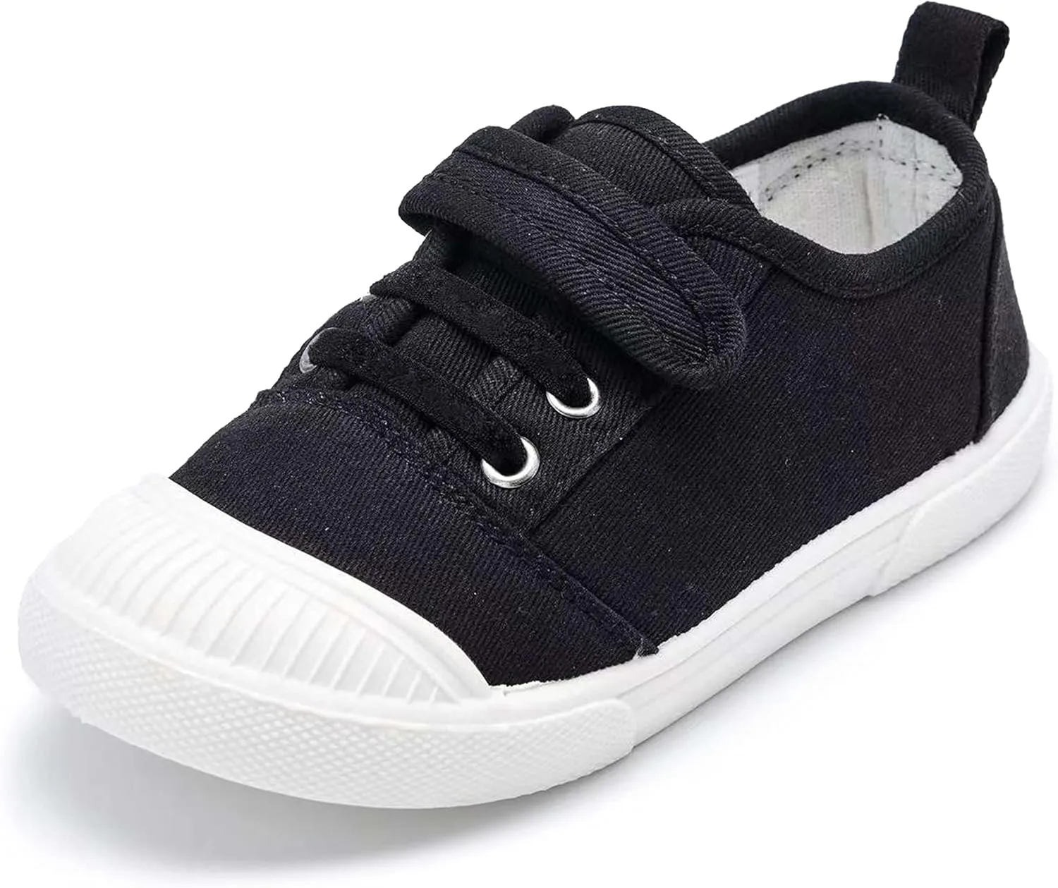 Kids Canvas Shoes Wide Toddlers Slip-on Sneakers Skin-Friendly Comfortable Causal Girls Tennis Shoes Boys Gym Shoes Black