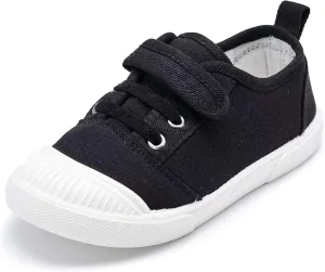 Kids Canvas Shoes Wide Toddlers Slip-on Sneakers Skin-Friendly Comfortable Causal Girls Tennis Shoes Boys Gym Shoes Black