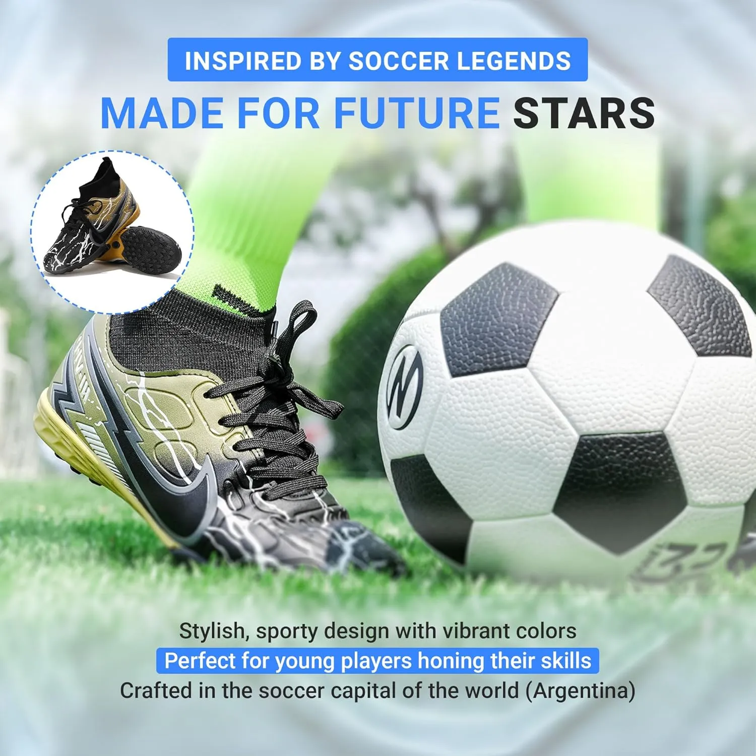 Kids Indoor Soccer Shoes - Non-Slip Lace-Up Cleats for Boys & Girls, Lightweight Athletic Shoes for Indoor Sports