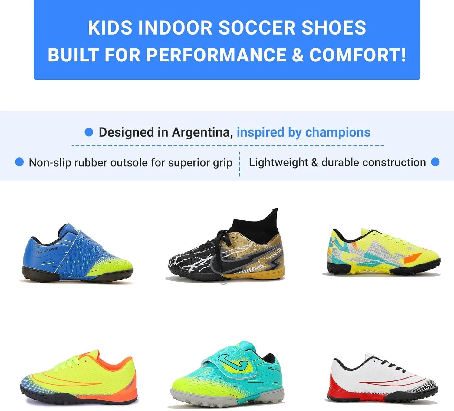 Kids Indoor Soccer Shoes - Non-Slip Lace-Up Cleats for Boys & Girls, Lightweight Athletic Shoes for Indoor Sports