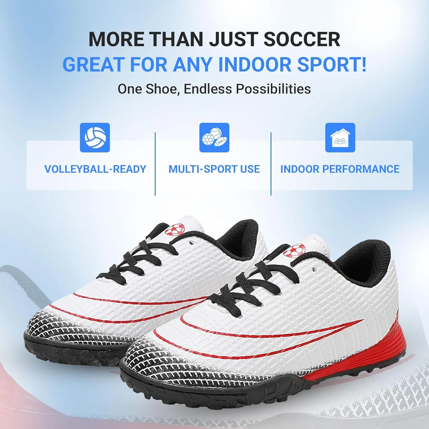 Kids Indoor Soccer Shoes - Non-Slip Lace-Up Cleats for Boys & Girls, Lightweight Athletic Shoes for Indoor Sports