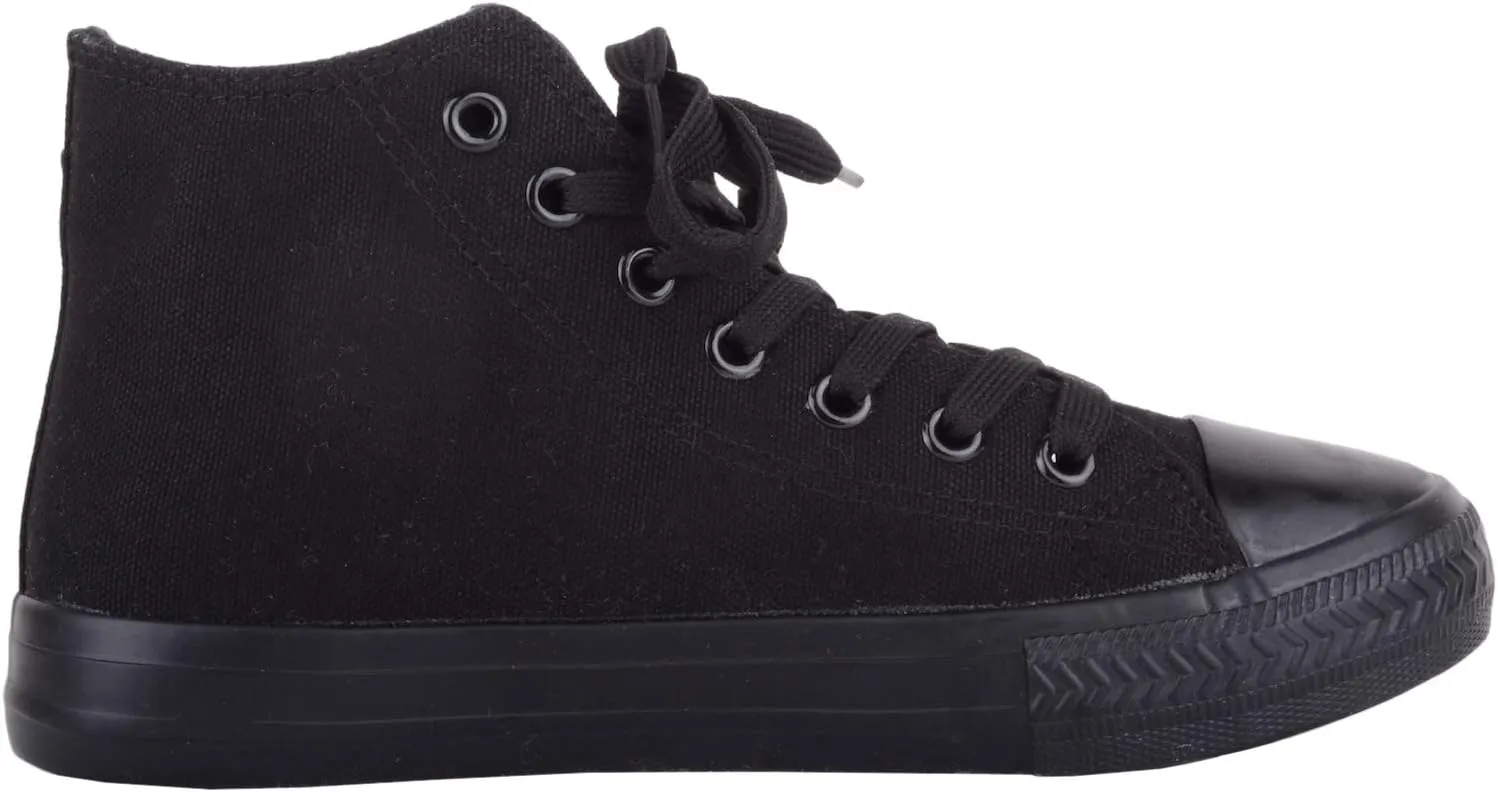 Kids/Childrens Slip On High Top Lace Up Canvas Pumps Trainers Shoes with Matching Sole