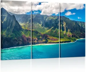KREATIVE ARTS - Large Nature Art Poster Print on Canvas View on Napali Coast on Kauai island on Hawaii Landscape Pictures for Office Walls 16x32inchx3pcs