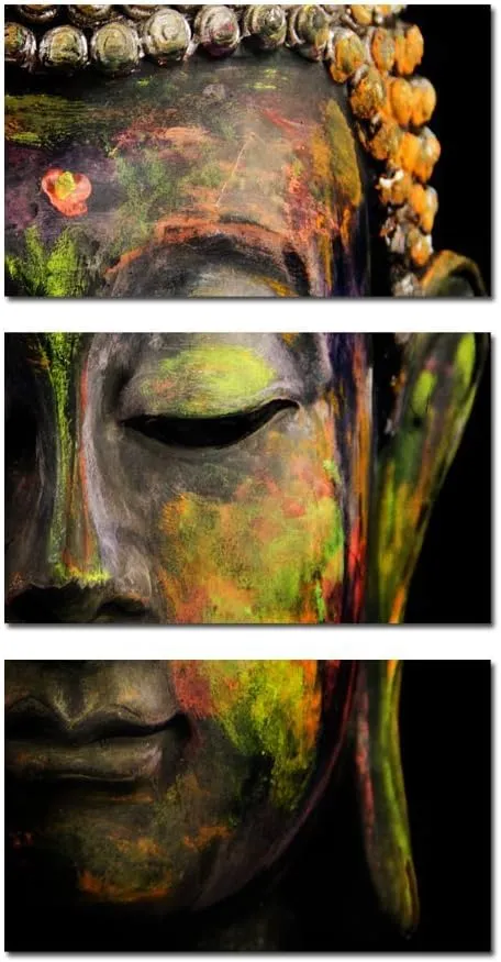 KREATIVE ARTS - Modern Buddha Head Portrait Painting Printed On Canvas Religion Wall Art Triptych Canvas Painting Home Decoration Wall Murals Ready to Hang