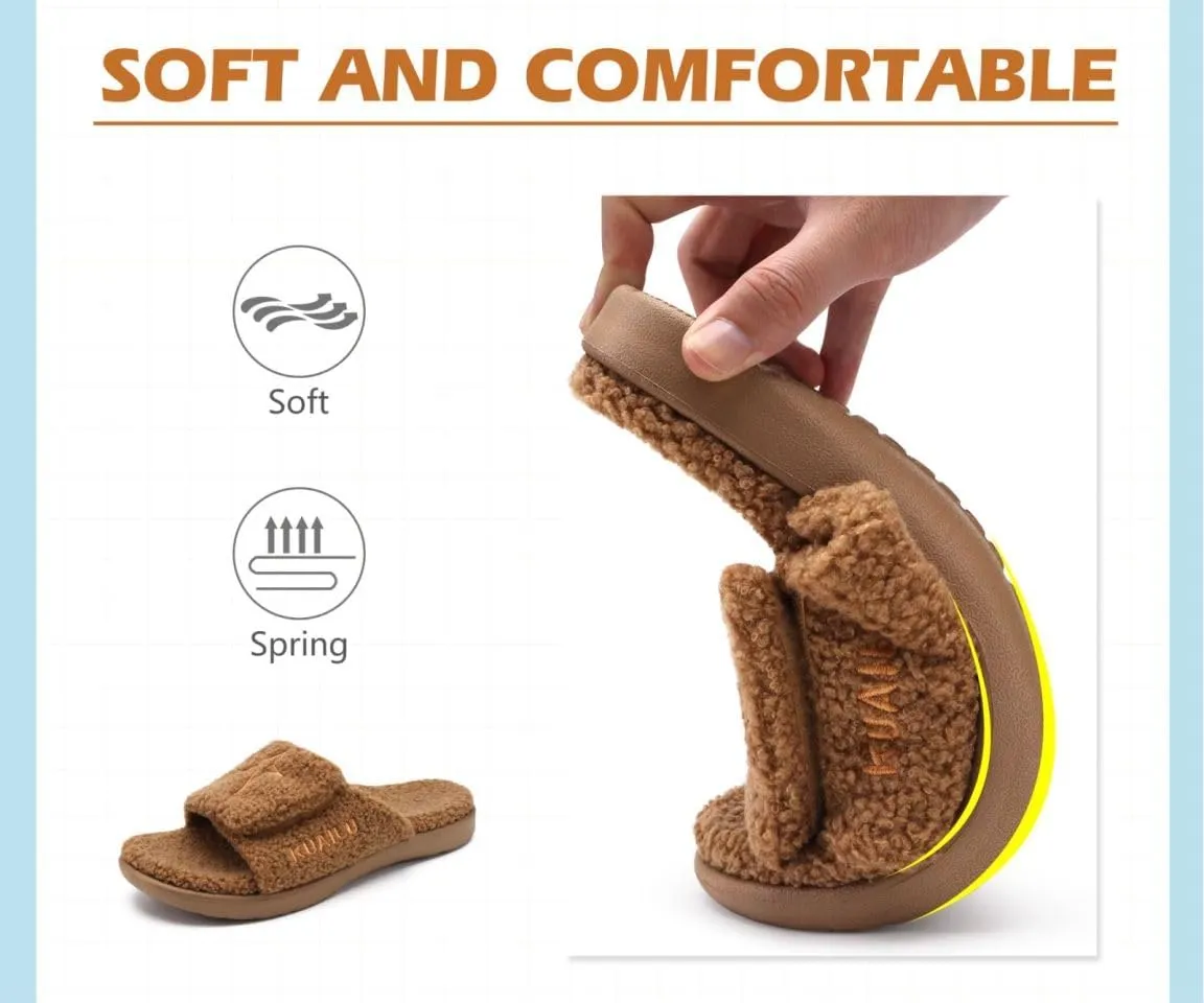 KuaiLu Mens Slides Soft Cushion Sport Sandals with Plantar Fasciitis Arch Support Adjustable Open Toe Summer Slippers Slip on Indoor Outdoor Size 7-15