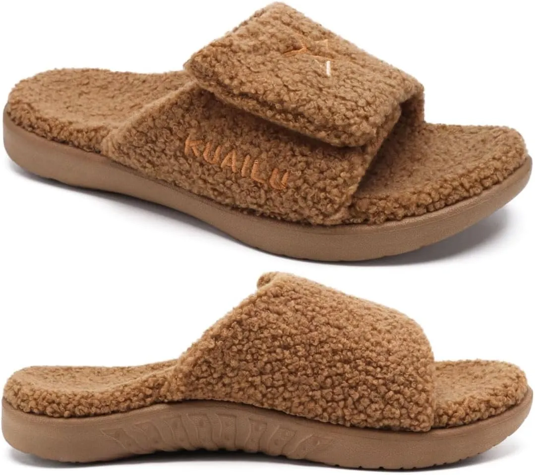 KuaiLu Mens Slides Soft Cushion Sport Sandals with Plantar Fasciitis Arch Support Adjustable Open Toe Summer Slippers Slip on Indoor Outdoor Size 7-15