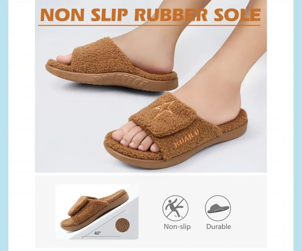 KuaiLu Mens Slides Soft Cushion Sport Sandals with Plantar Fasciitis Arch Support Adjustable Open Toe Summer Slippers Slip on Indoor Outdoor Size 7-15