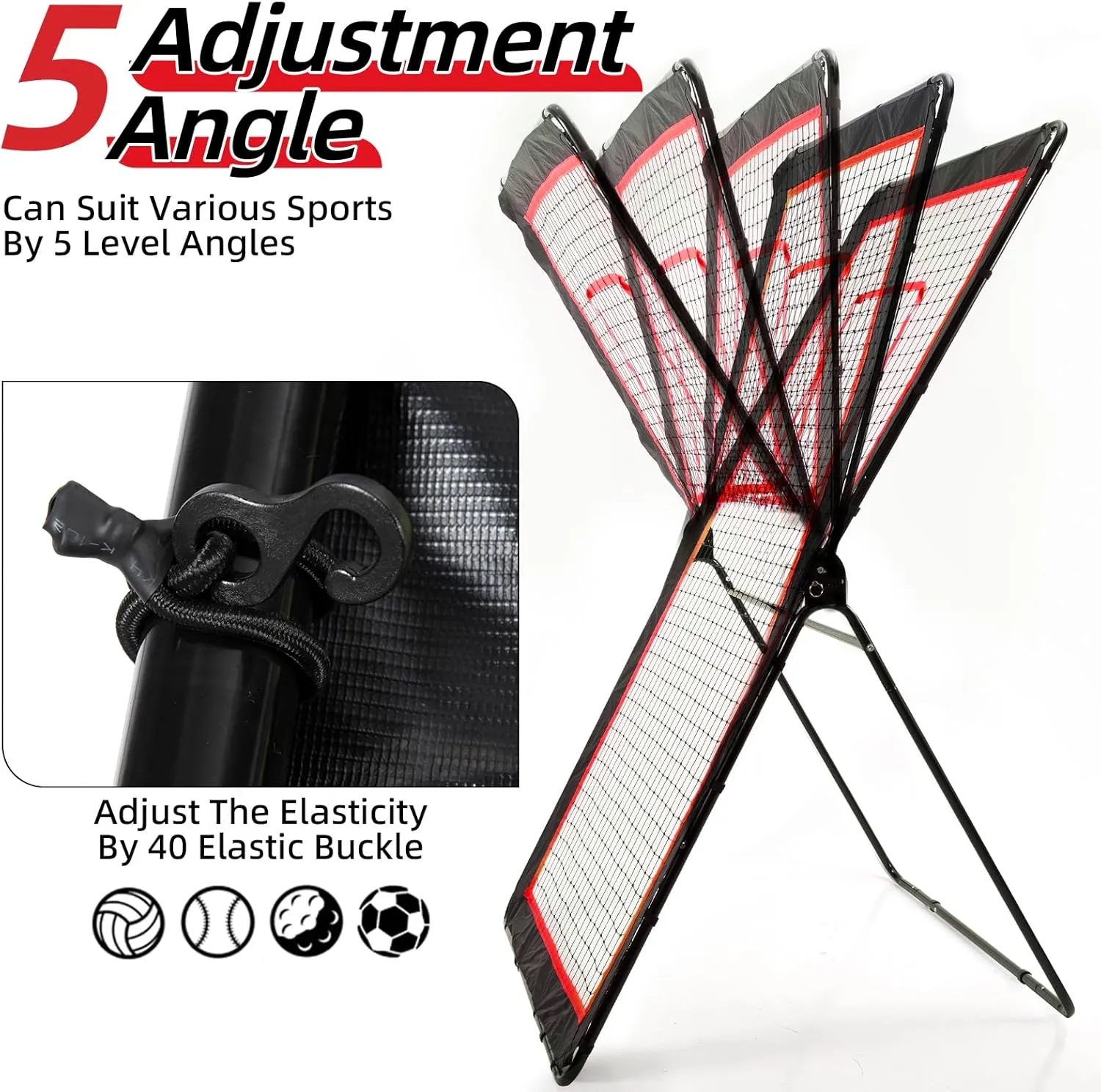 Lacrosse Rebounder,4x7/5x7ft Green/Red Volleyball Rebounder Net with 5 Adjust Angles,1 Carry Bag,Baseball Bounce Back Fix by 6 Ground Stake, Pitch Back for Lacrosse,Volleyball Training