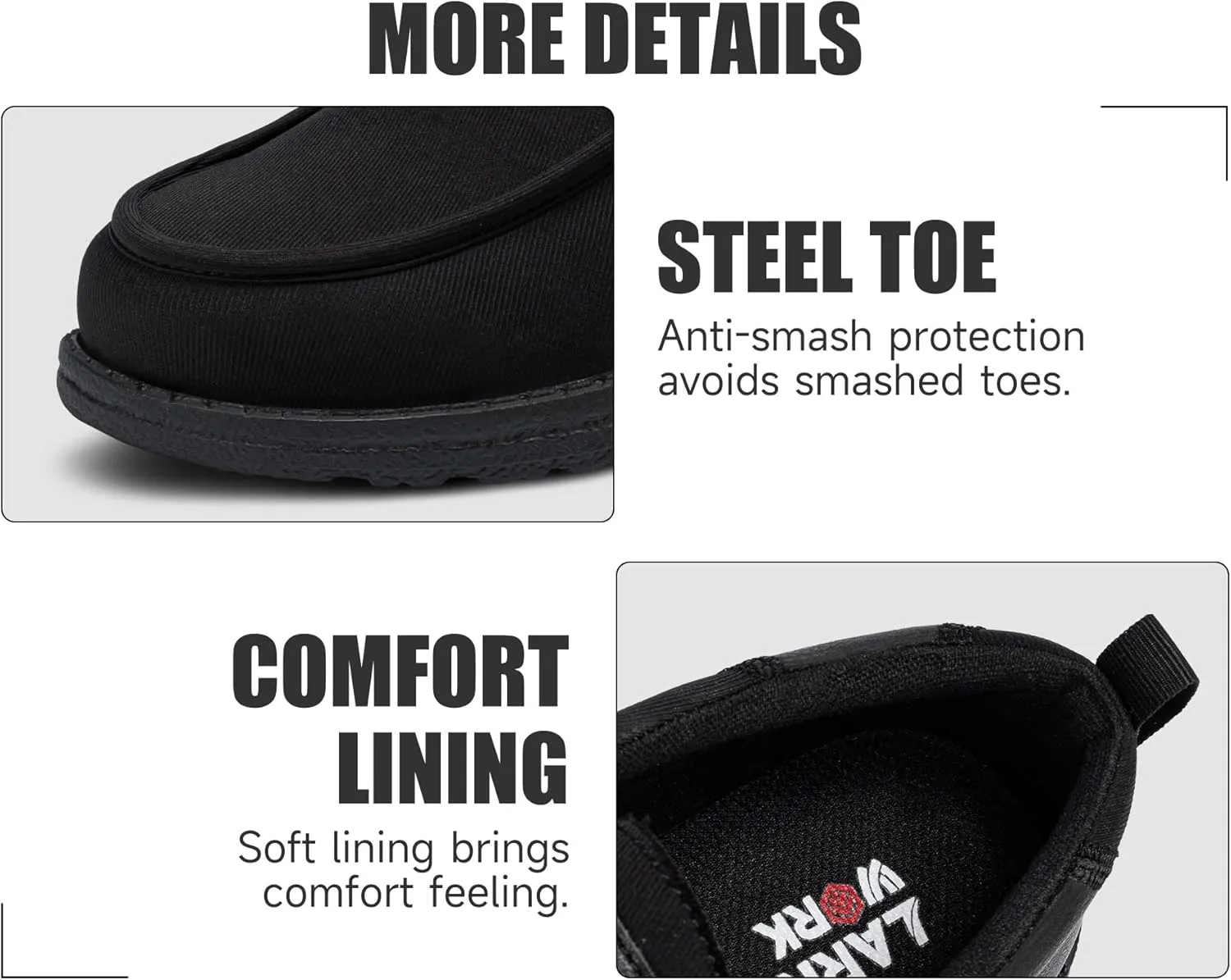 LARNMERN Steel Toe Loafers Women Lightweight Comfortable Slip On Walking Casual Flats Sneakers Work Safety Shoes