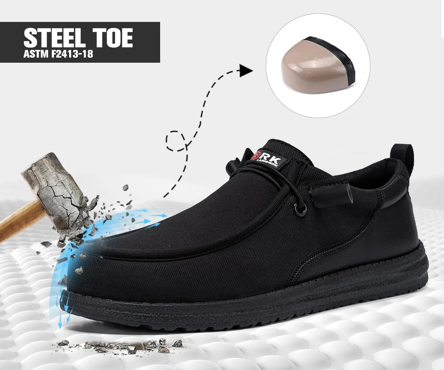 LARNMERN Steel Toe Loafers Women Lightweight Comfortable Slip On Walking Casual Flats Sneakers Work Safety Shoes