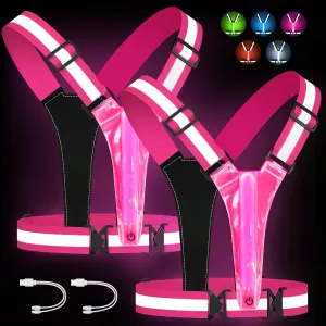 LED Reflective Running Vest Gear, Rechargeable 5 Lights Colors High-Visibility Reflective Running Gear with Adjustable Waist/Shoulder for Men Women Kids Night Running Cycling Walking Dogs