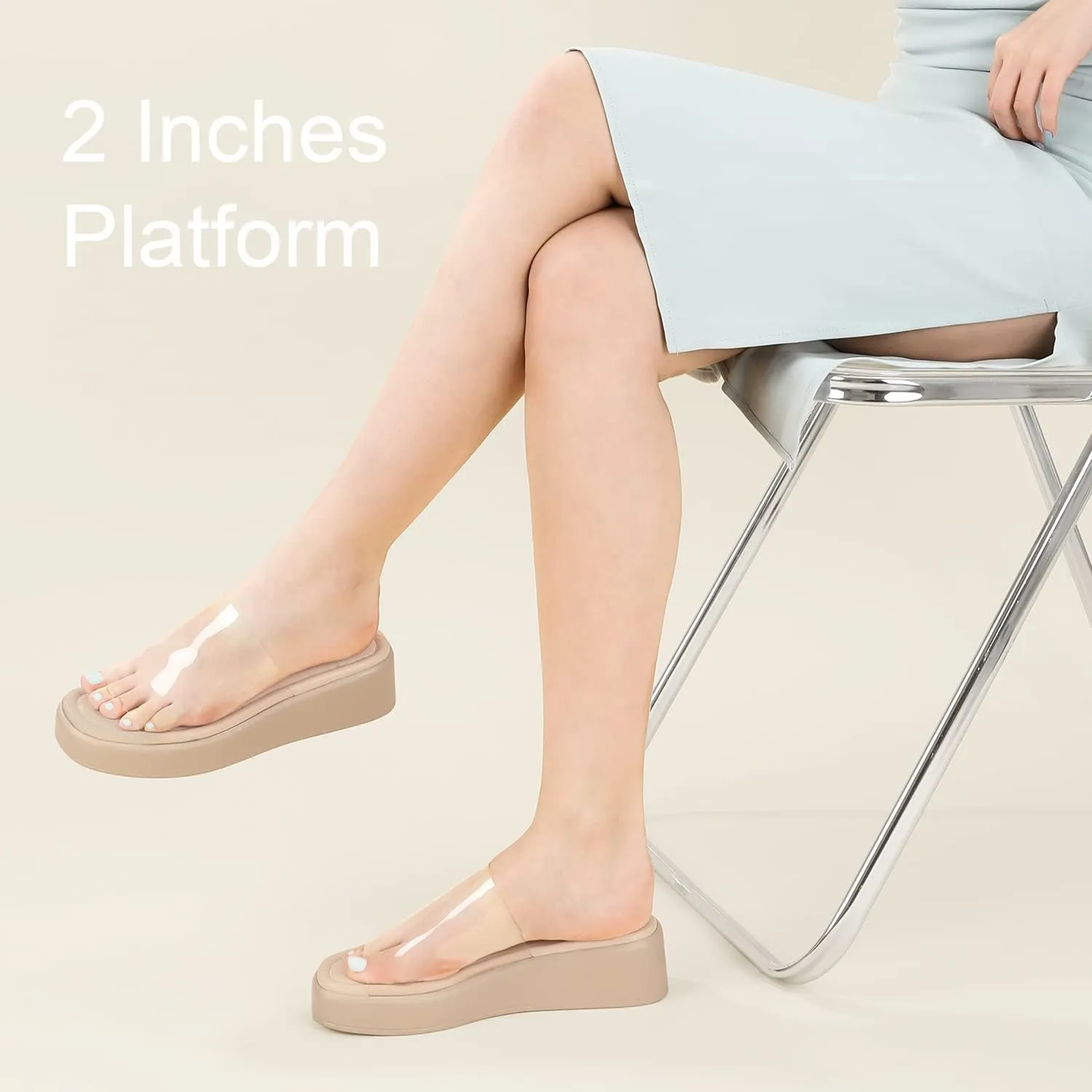 Leevar Nude White Black Platform Wedges Sandals for Women - Soft Memory Foam Padded Backless Slip On Comfy Square Open Toe Mules Summer Casual Flatform Platform Wedge Sandals Slides for Women