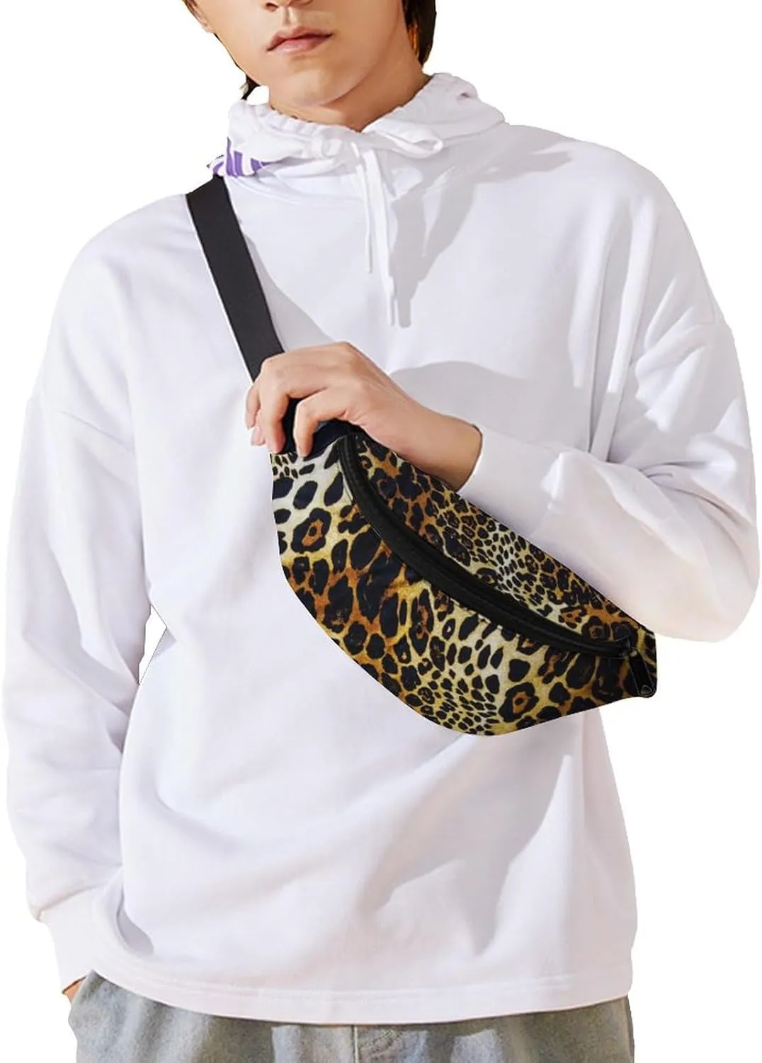 Leopard Skin Large Crossbody Fanny Packfor Women Men Waist Pack for Running with Adjustable Strap for Sports Casual Bag 36 * 15cm