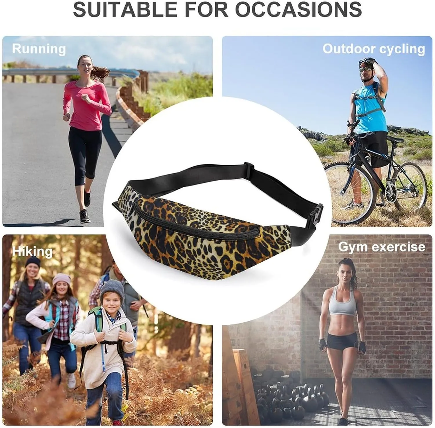 Leopard Skin Large Crossbody Fanny Packfor Women Men Waist Pack for Running with Adjustable Strap for Sports Casual Bag 36 * 15cm