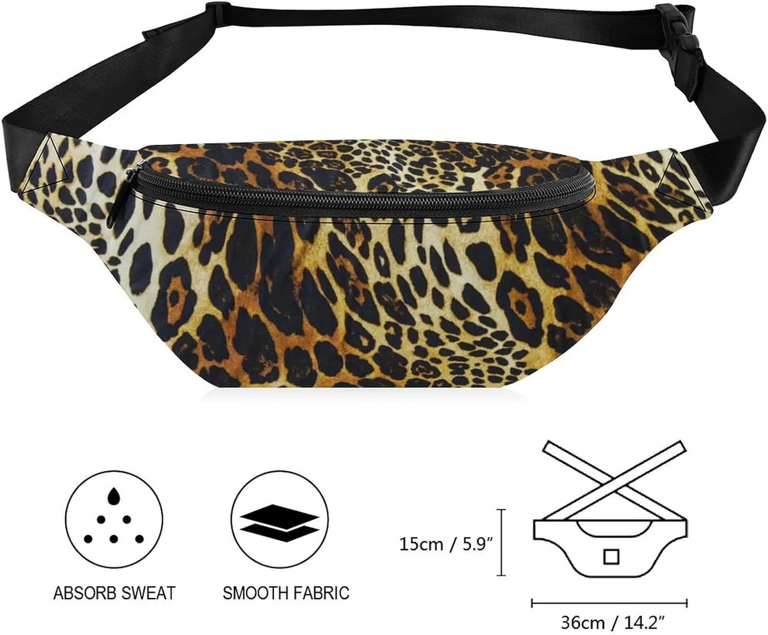 Leopard Skin Large Crossbody Fanny Packfor Women Men Waist Pack for Running with Adjustable Strap for Sports Casual Bag 36 * 15cm
