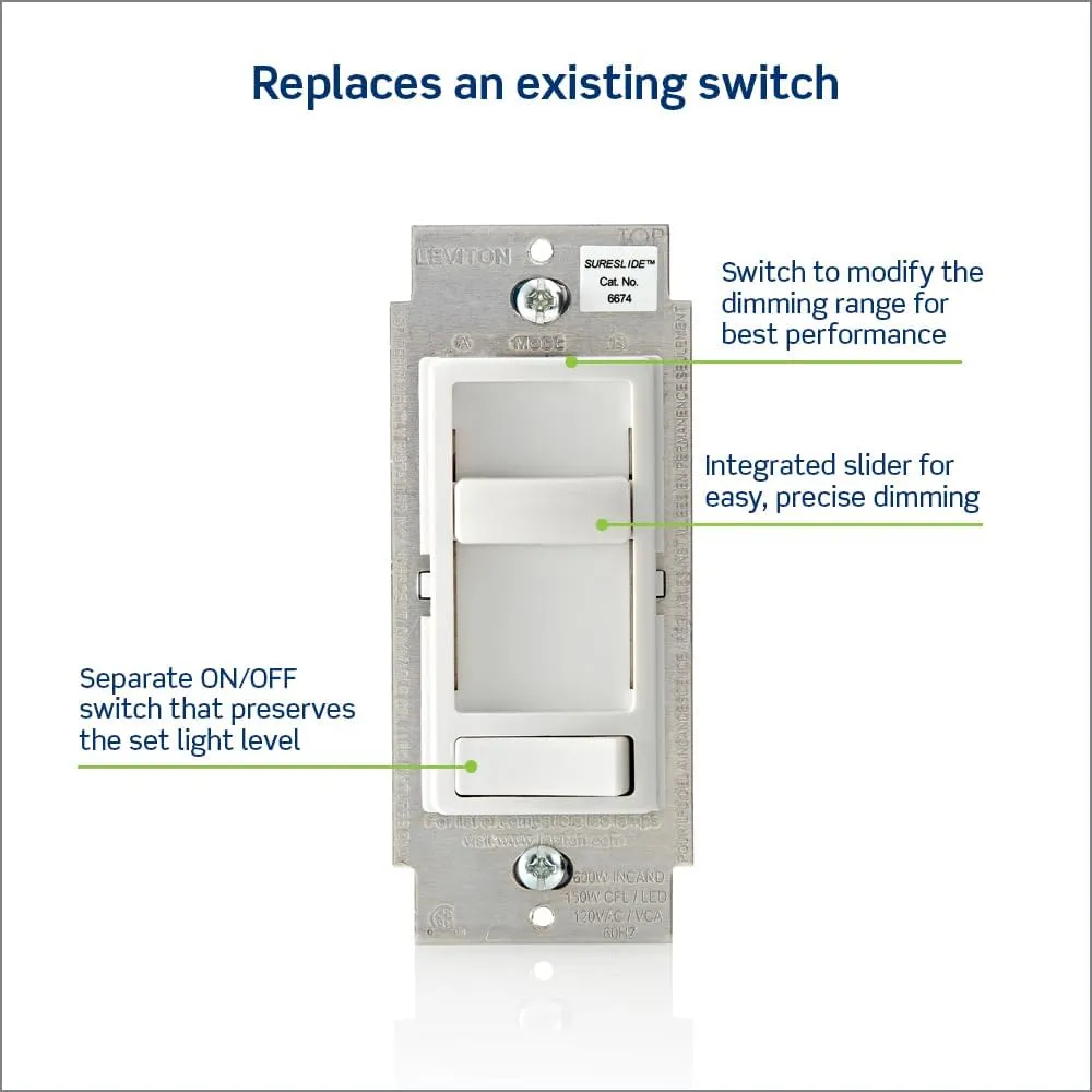 Leviton SureSlide Dimmer Switch for Dimmable LED, Halogen and Incandescent Bulbs, 6674-P0B, Brown