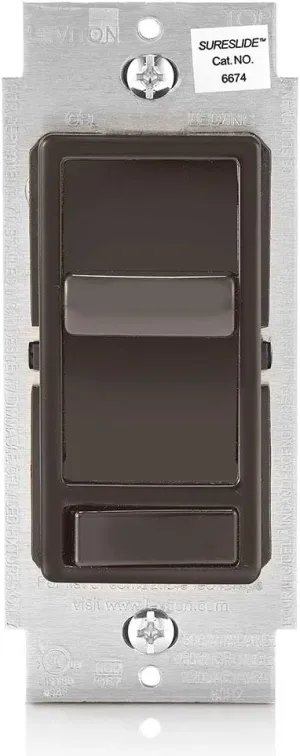 Leviton SureSlide Dimmer Switch for Dimmable LED, Halogen and Incandescent Bulbs, 6674-P0B, Brown