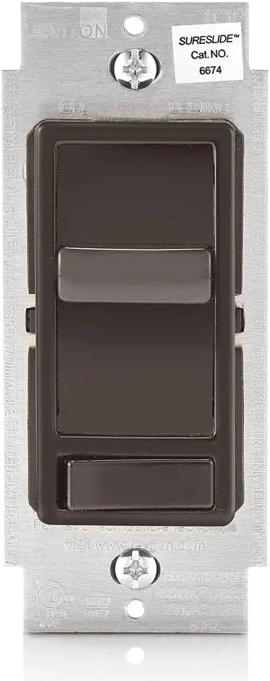 Leviton SureSlide Dimmer Switch for Dimmable LED, Halogen and Incandescent Bulbs, 6674-P0B, Brown