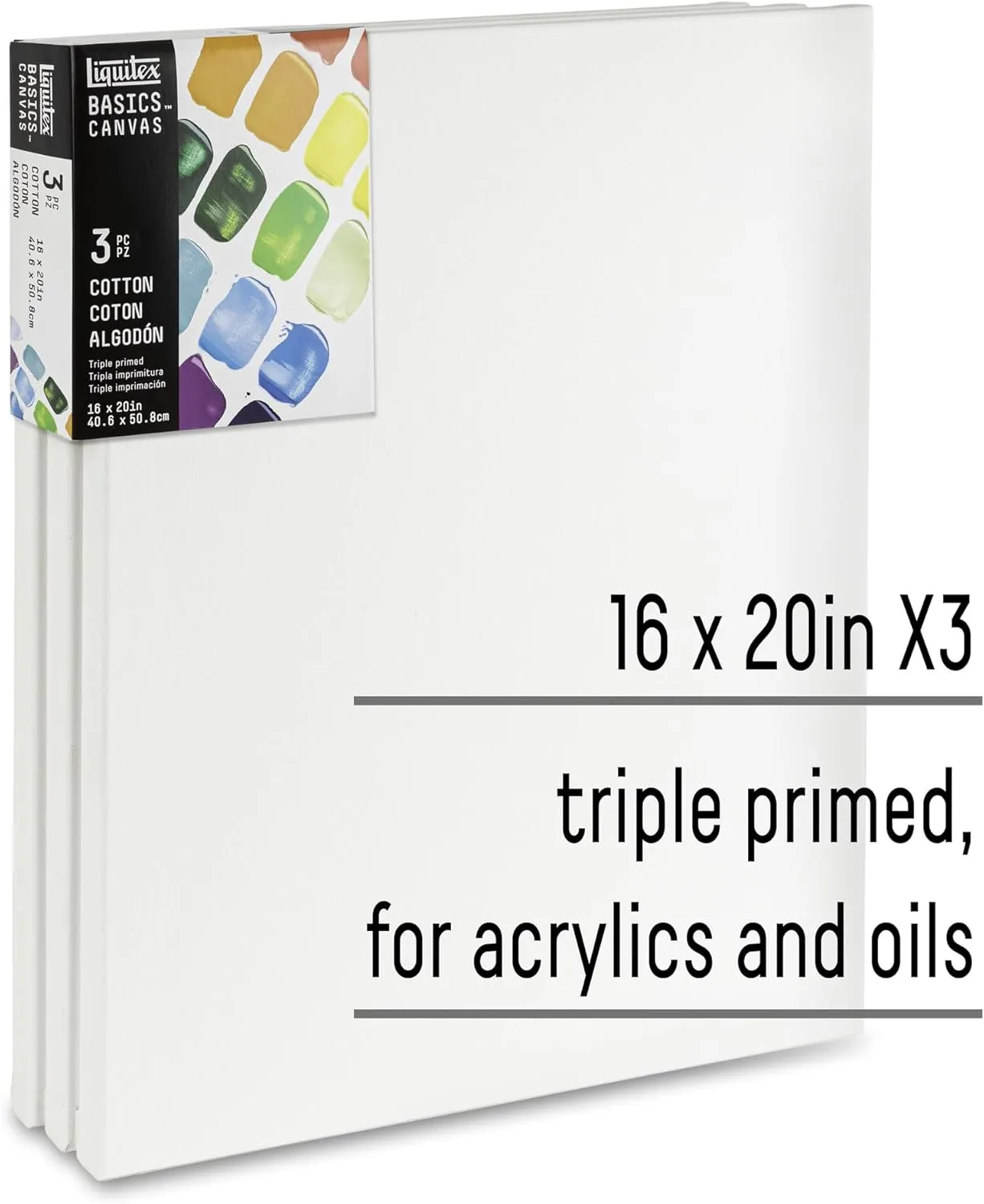 Liquitex BASICS Canvas, 3 pack, 16" x 20"