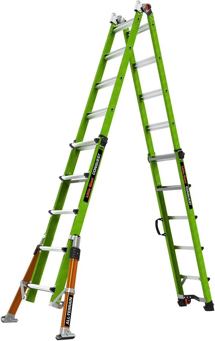 Little Giant Ladder Systems Conquest 2.0 All-Terrain, M22, 22ft, Multi-Position Ladder with Adjustable Outriggers, Fiberglass, Type 1A, 300 lbs Weight Rating, (17102-001)