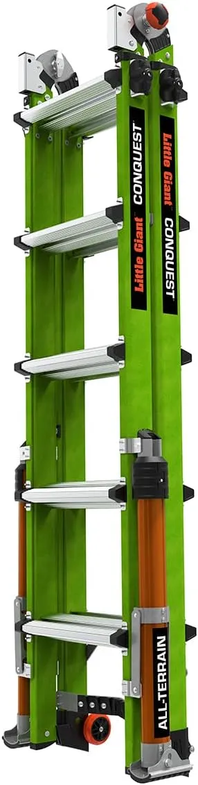 Little Giant Ladder Systems Conquest 2.0 All-Terrain, M22, 22ft, Multi-Position Ladder with Adjustable Outriggers, Fiberglass, Type 1A, 300 lbs Weight Rating, (17102-001)