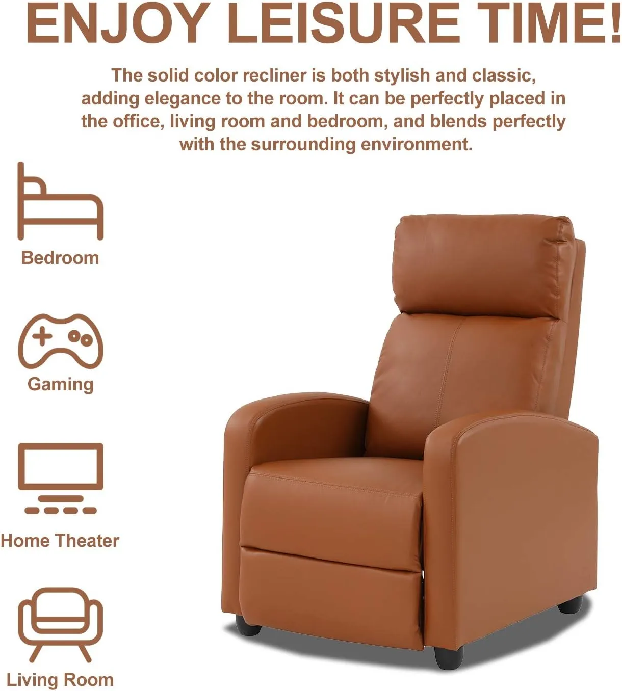 Living Room Recliner Chair Modern Reclining Easy Lounge Winback Single Sofa Reading Chair PU Leather Home Theater Seating Adjustable Accent Armchair w/Thick Seat Cushion & Backrest, Tan