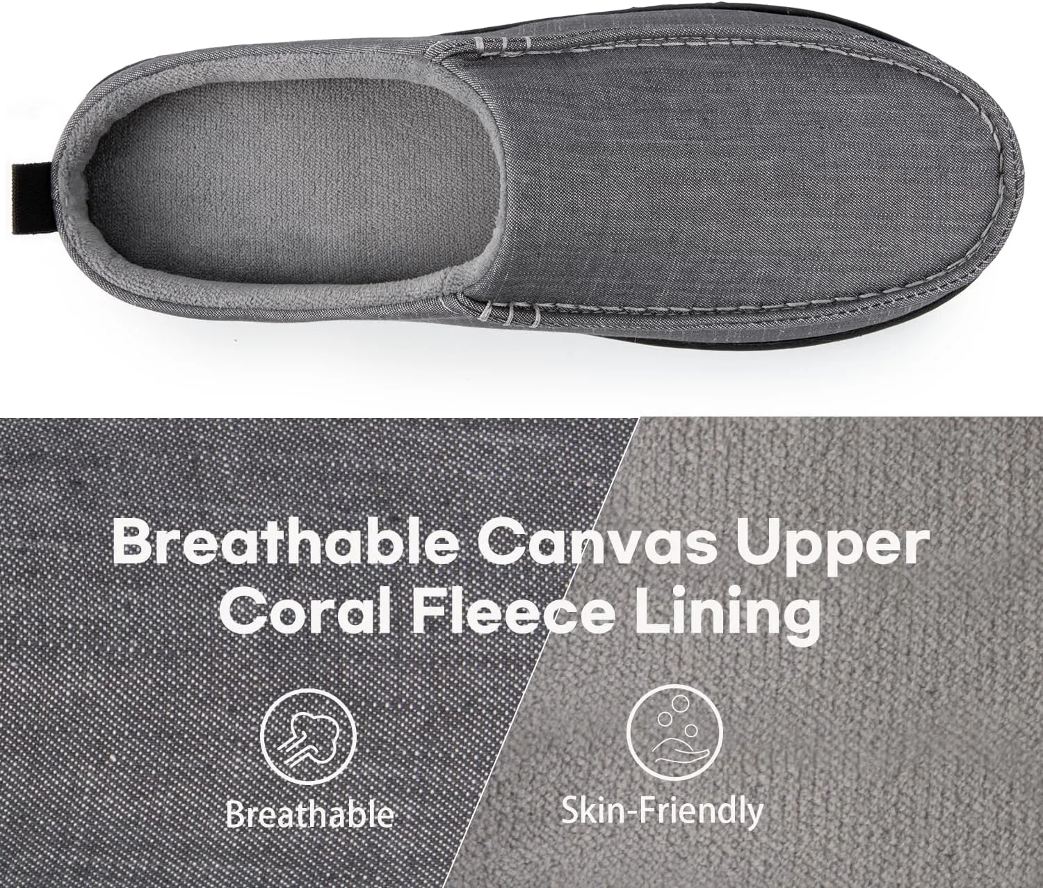 LongBay Men's Canvas Moccasin Slippers Slip on Memory Foam Clog House Shoes for Indoor Outdoor
