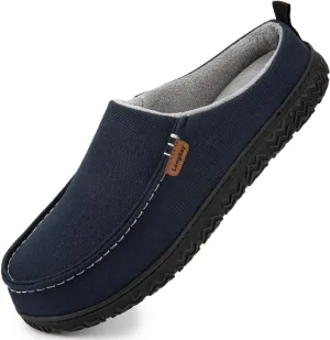 LongBay Men's Canvas Moccasin Slippers Slip on Memory Foam Clog House Shoes for Indoor Outdoor