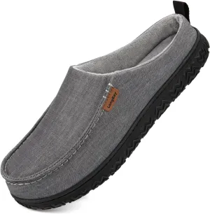 LongBay Men's Canvas Moccasin Slippers Slip on Memory Foam Clog House Shoes for Indoor Outdoor