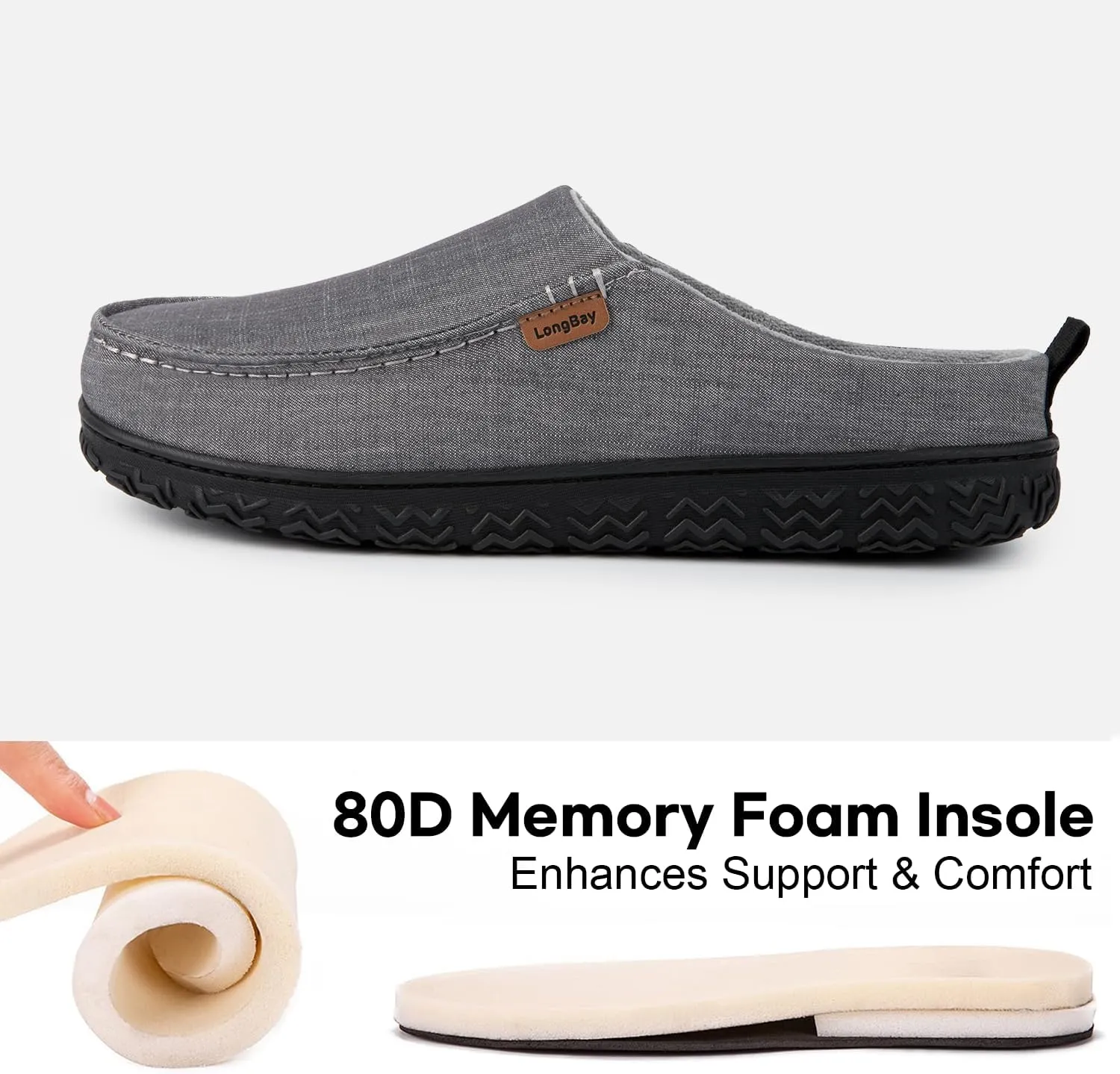 LongBay Men's Canvas Moccasin Slippers Slip on Memory Foam Clog House Shoes for Indoor Outdoor