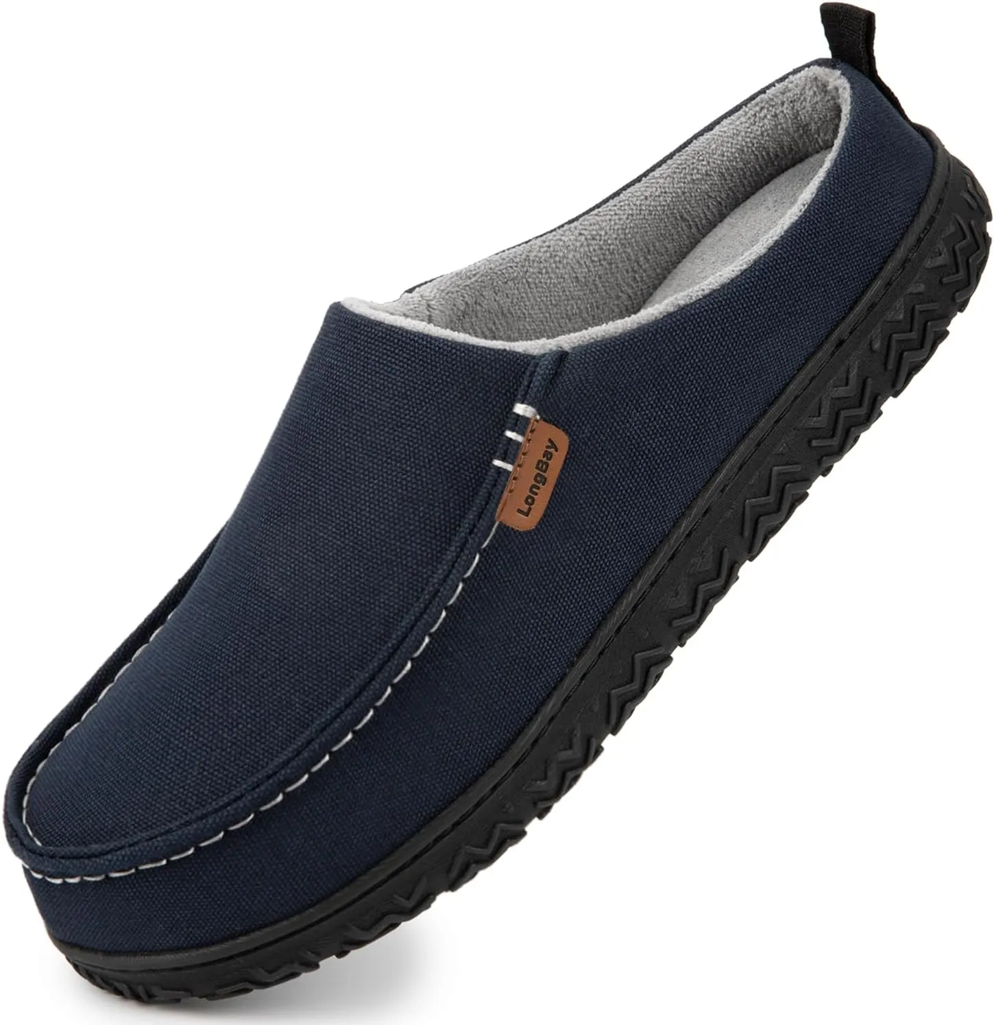 LongBay Men's Canvas Moccasin Slippers Slip on Memory Foam Clog House Shoes for Indoor Outdoor