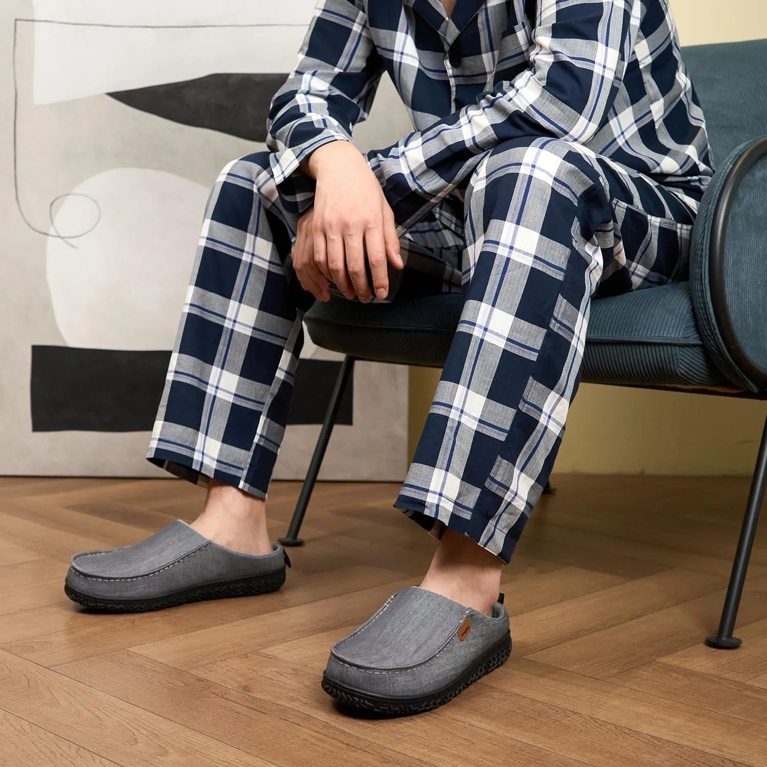 LongBay Men's Canvas Moccasin Slippers Slip on Memory Foam Clog House Shoes for Indoor Outdoor