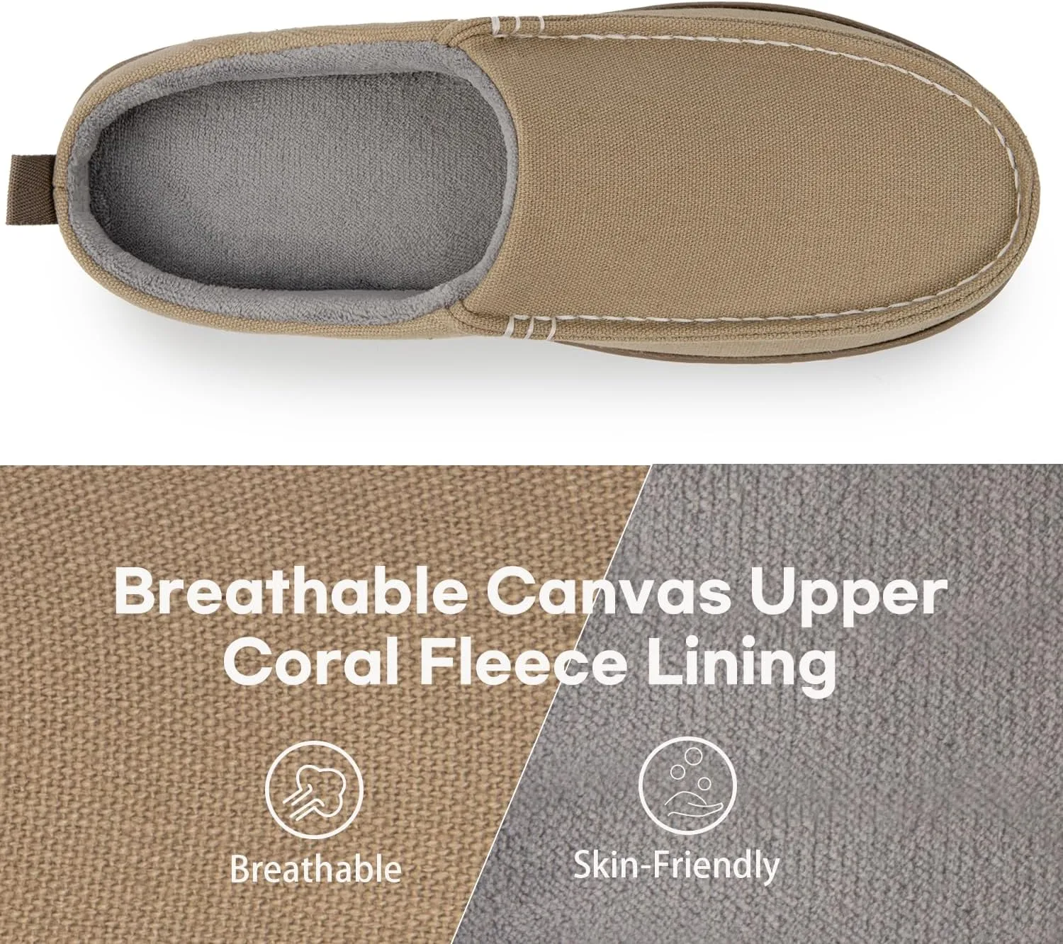 LongBay Men's Canvas Moccasin Slippers Slip on Memory Foam Clog House Shoes for Indoor Outdoor