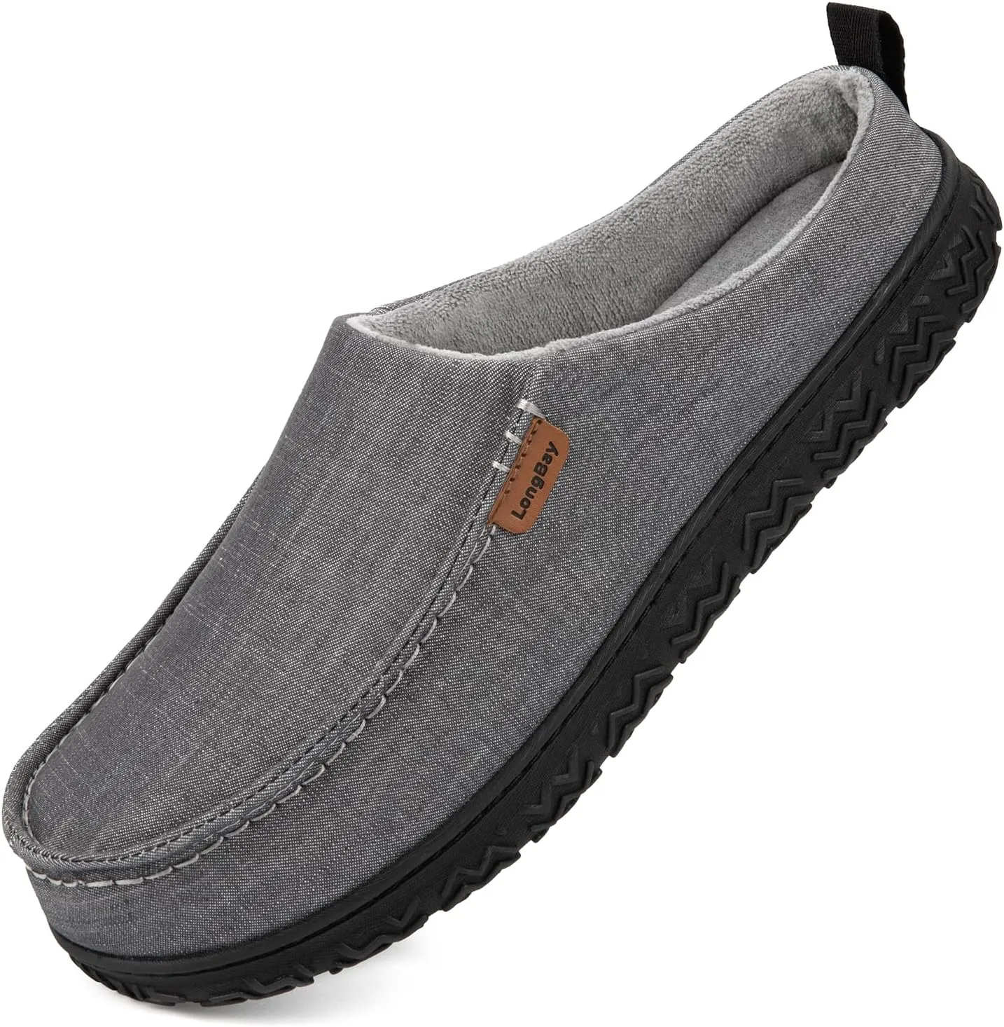 LongBay Men's Canvas Moccasin Slippers Slip on Memory Foam Clog House Shoes for Indoor Outdoor