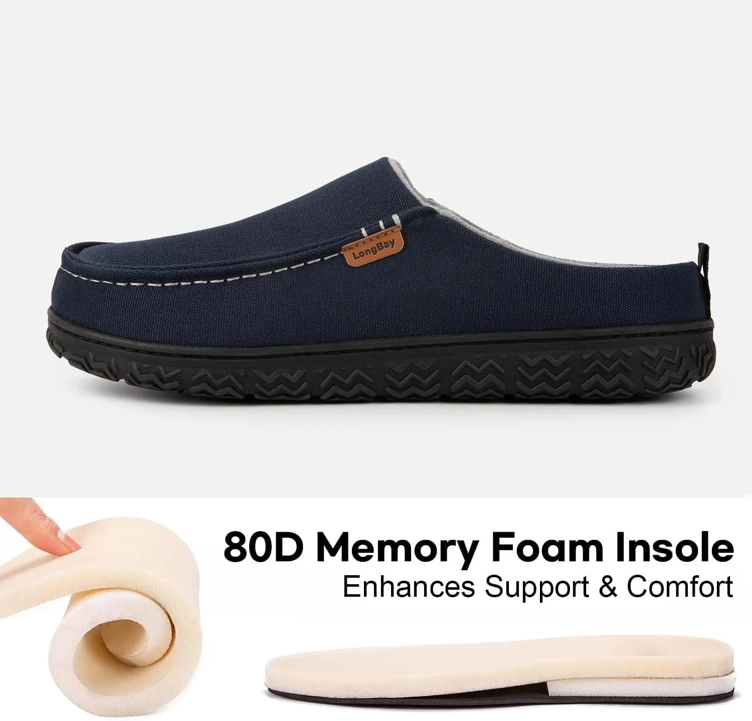 LongBay Men's Canvas Moccasin Slippers Slip on Memory Foam Clog House Shoes for Indoor Outdoor