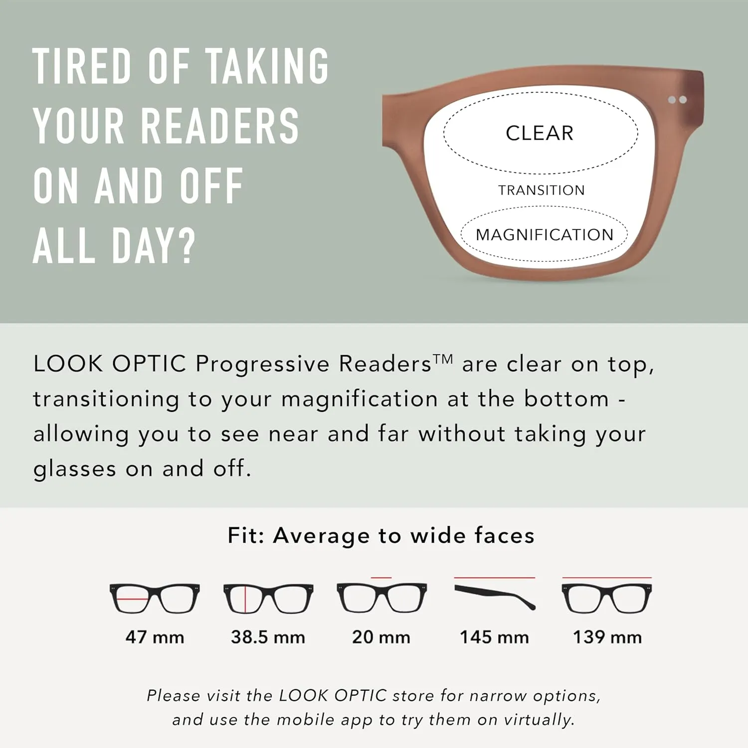 LOOK OPTIC Cosmo Progressive Reader-Stylish Unisex Reading Glasses, Prescription-Quality